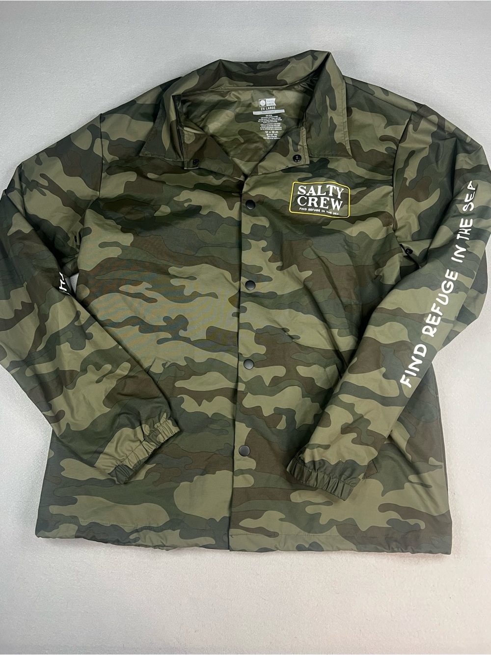 Salty Crew Windbreaker Raincoat Waterproof Snap Front Camo Jacket Size 2X